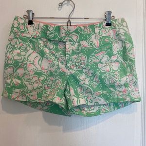 Lilly Pulitzer Shorts Womens 4 Green Floral Barclay Roll Up Cotton Comfort 3"